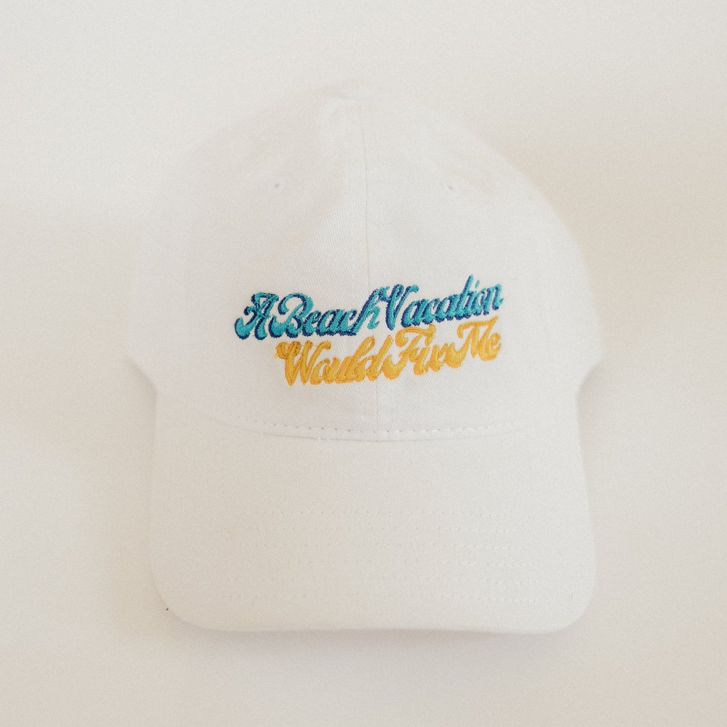A Beach Vacation Would Fix Me – White Embroidered Dad Hat with embroidery, travel themed hat, adjustable snapback cap