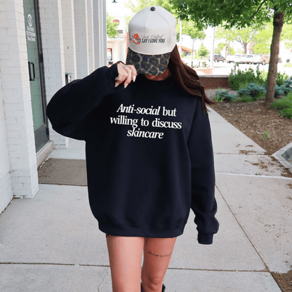 Anti-social but willing to discuss skincare | Crewneck Sweatshirt