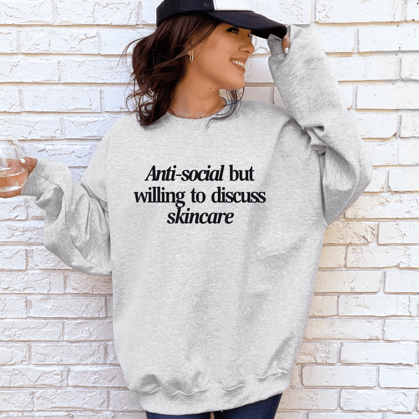 Anti-social but willing to discuss skincare | Crewneck Sweatshirt